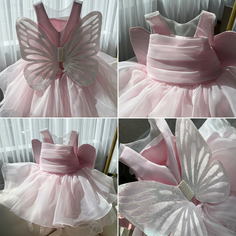 Organza Butterfly Sleeveless Short Dresses - Pink - 3-4Y - image 1