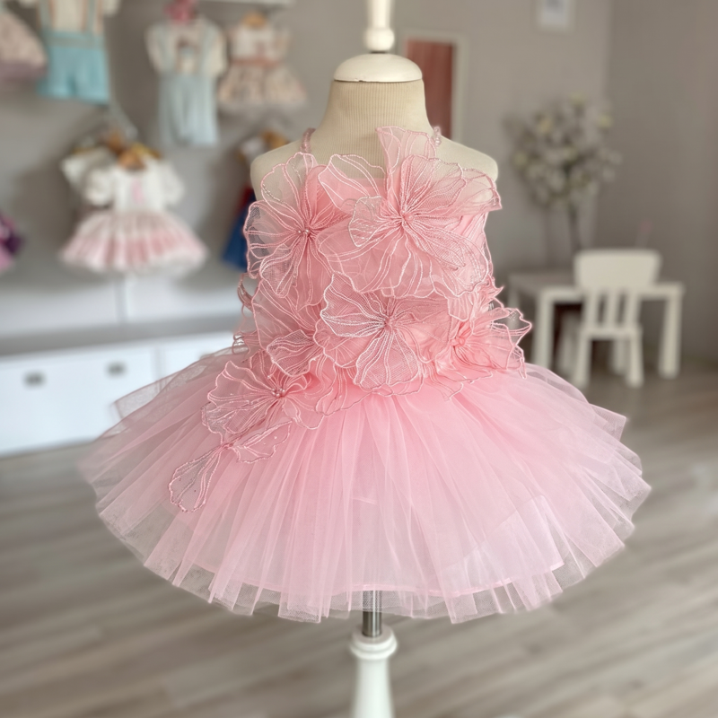 Mesh Applique Sleeveless Short Dresses - Light Pink - 18-24M - image 1