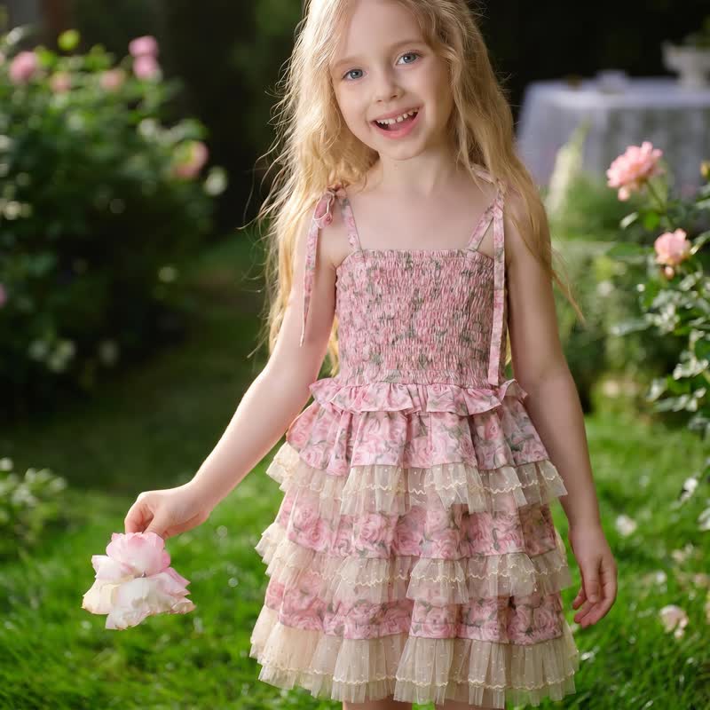 100% Cotton Lace Edge Sleeveless Midi Dresses - Pink - 11-12Y - image 1
