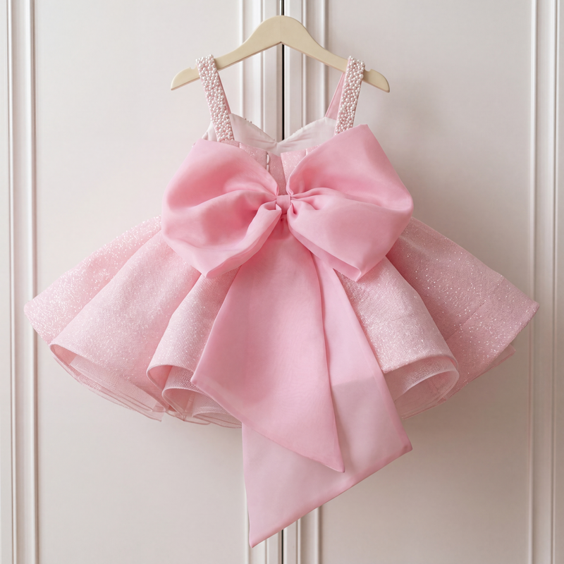 Sparkle Tulle Pearl Bow Sleeveless Short Dresses - image 3