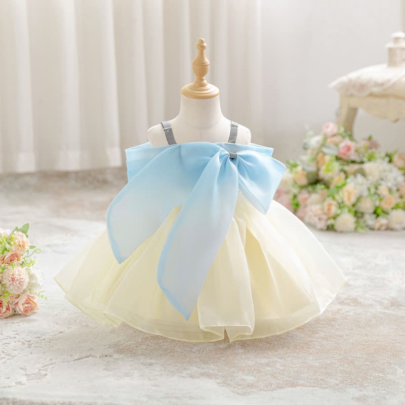 Organza Bow Sleeveless Midi Dresses - Light Yellow - 2-3Y - image 1
