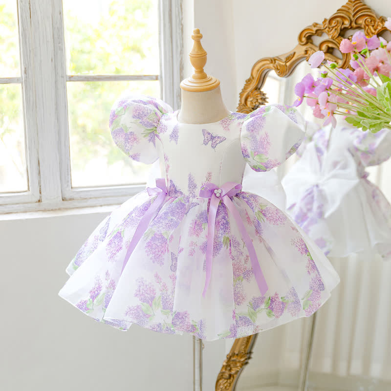 Organza Bow Short Sleeve Midi Dresses - Light Purple - 2-3Y - image 1