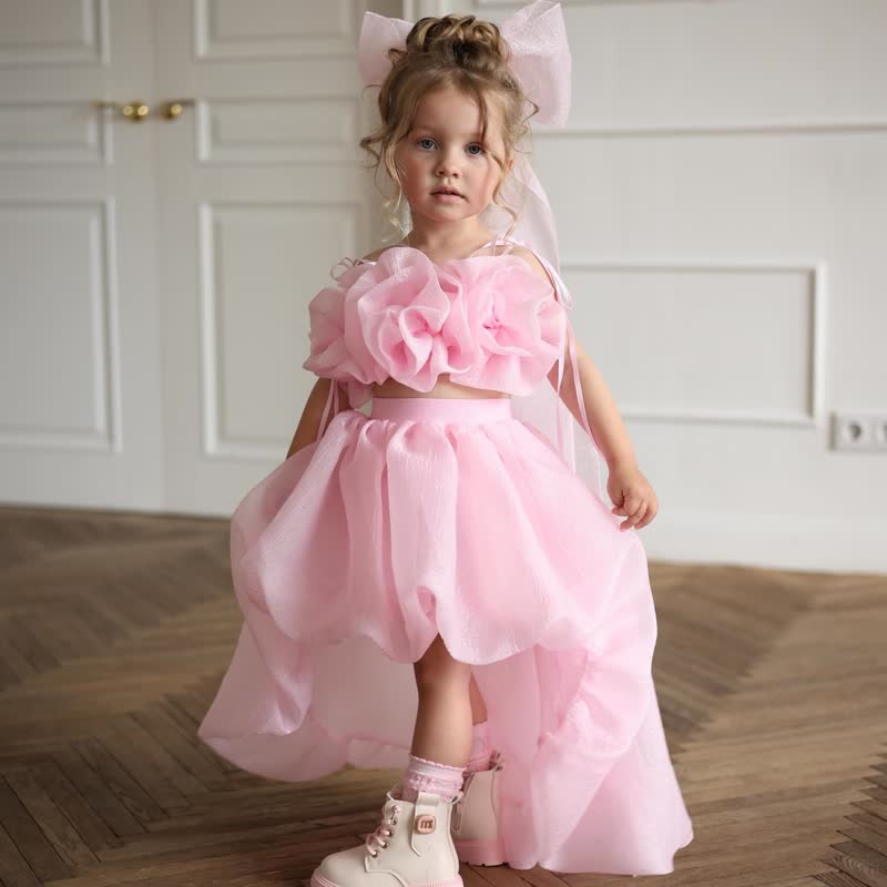 Chemical Fiber Blend Rosette Sleeveless Midi Two-piece set - Pink - 8Y - image 1