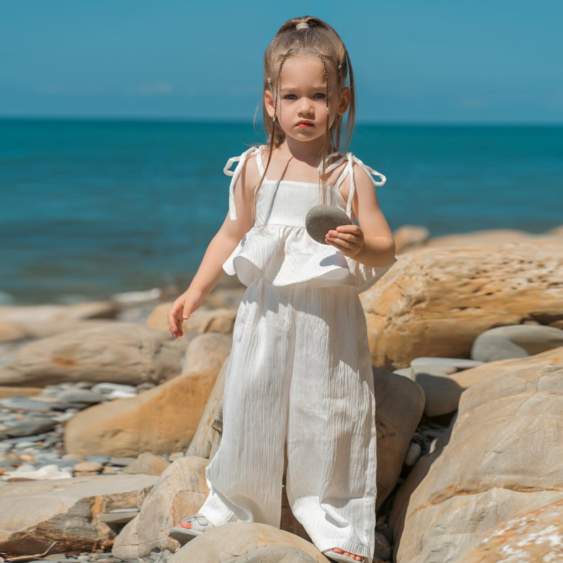 100% Cotton Knot Front Sleeveless Long Two-piece set - White - 8Y - image 1
