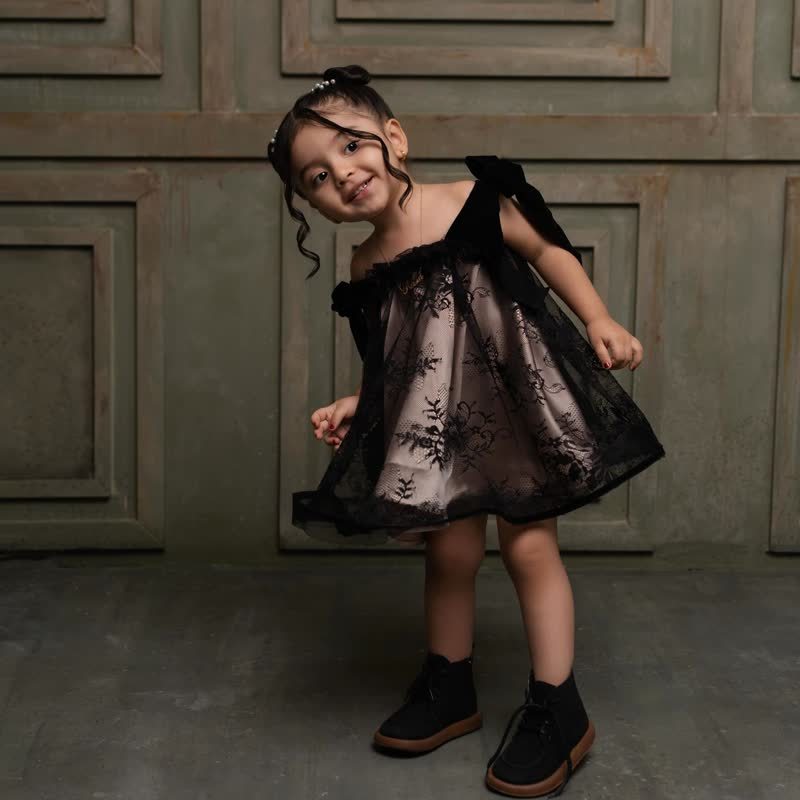 Lace Bow Sleeveless Midi Dresses - Black - 5Y - image 1