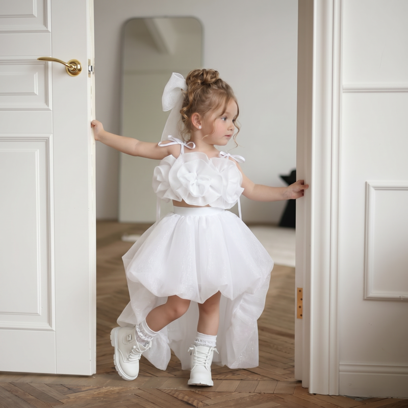 Chemical Fiber Blend Rosette Sleeveless Midi Two-piece set - White - 8Y - image 6