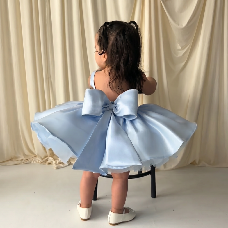 Liquid Satin Backless Bow Sleeveless Short Dresses - Blue - 4Y - image 5