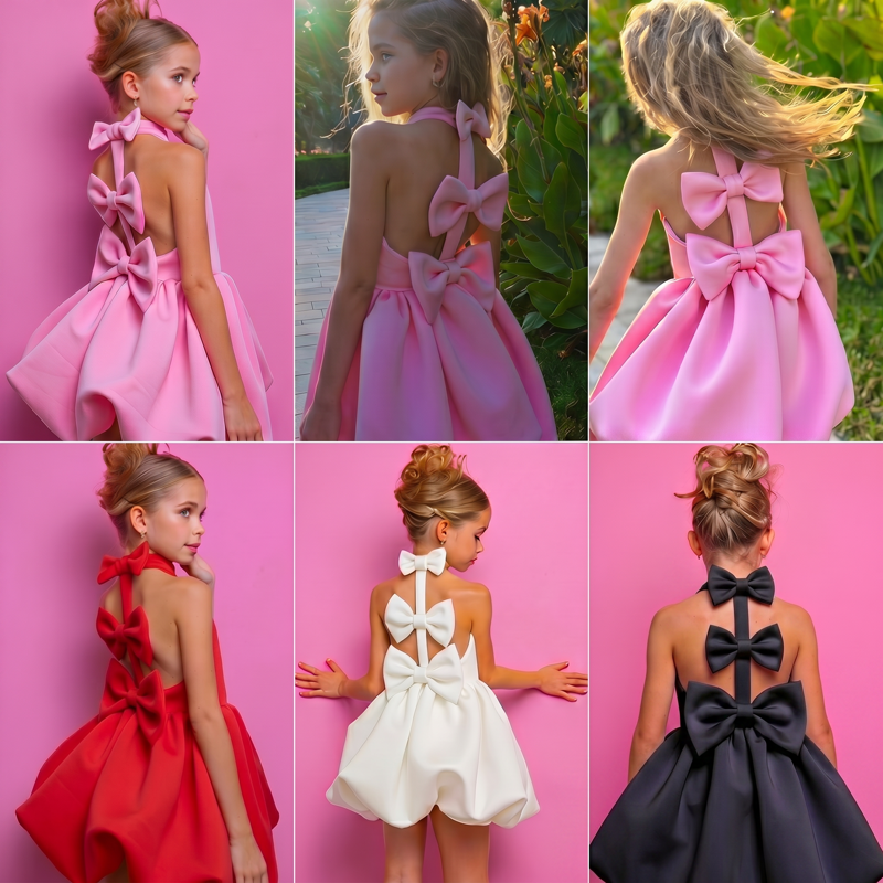 SCUBA KNIT Bow Short Sleeve Short Dresses - image 1