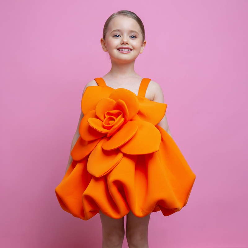 SCUBA KNIT Bow Sleeveless Short Dresses - Orange - 8Y - image 1