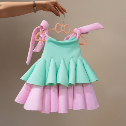 SCUBA KNIT Bow Sleeveless Short Dresses - Pink & Mint - 8Y - image 1