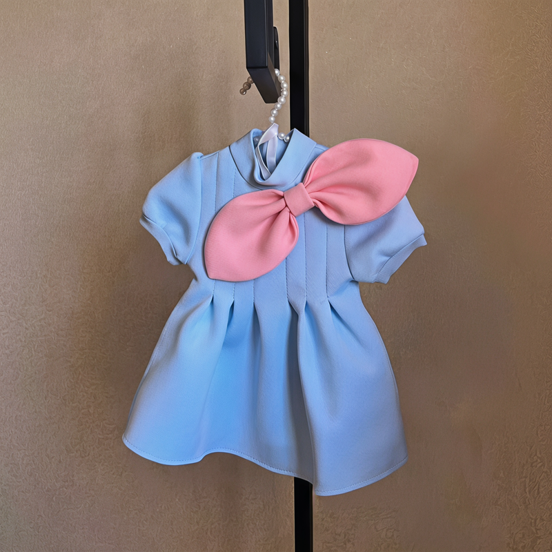 SCUBA KNIT Bow Sleeveless Short Dresses - Light Blue Short Sleeve - 8Y - image 6