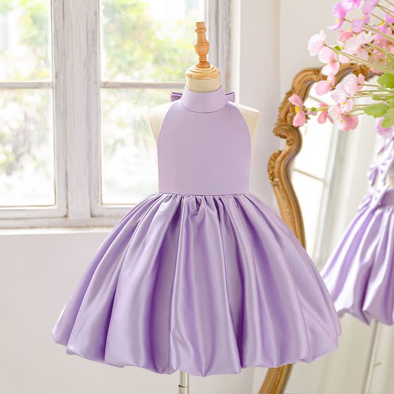Satin Bow Backless Sleeveless Short Dresses - Light Purple - 8Y - image 10