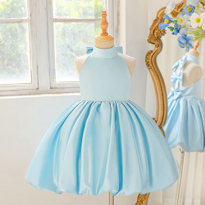 Satin Bow Backless Sleeveless Short Dresses - Sky Blue - 8Y - image 11