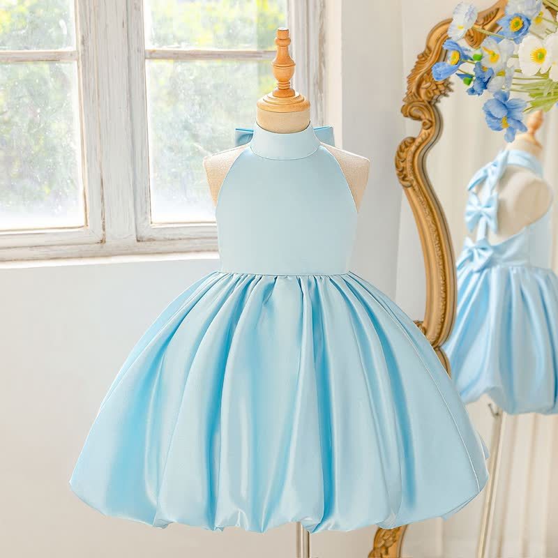 Satin Bow Backless Sleeveless Short Dresses - Sky Blue - 8Y - image 11