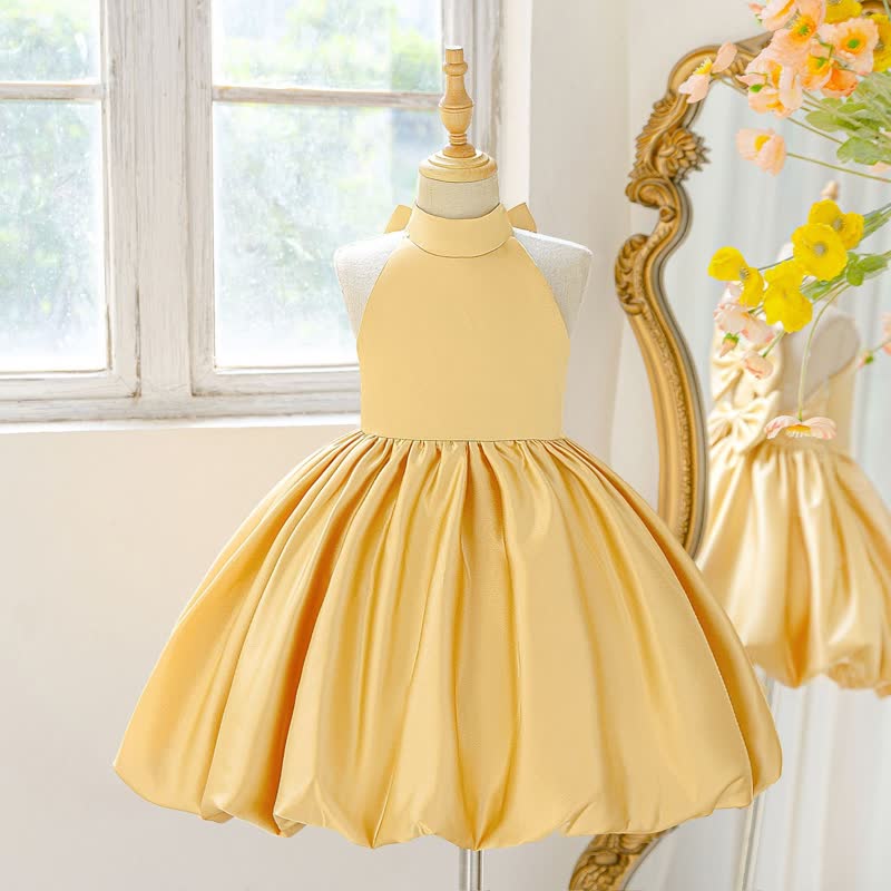 Satin Bow Backless Sleeveless Short Dresses - Golden - 8Y - image 12