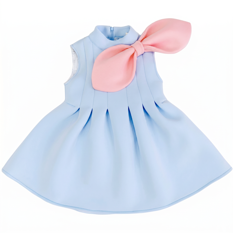 SCUBA KNIT Bow Sleeveless Short Dresses - Light Blue Sleeveless - 8Y - image 1