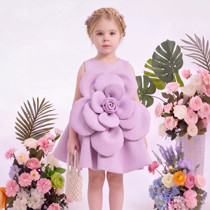 SCUBA KNIT Rosette Sleeveless Short Dresses - Light Purple - 7Y - image 1