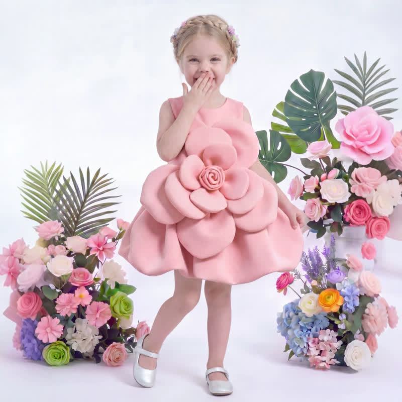 SCUBA KNIT Rosette Sleeveless Short Dresses - Light Pink - 7Y - image 2