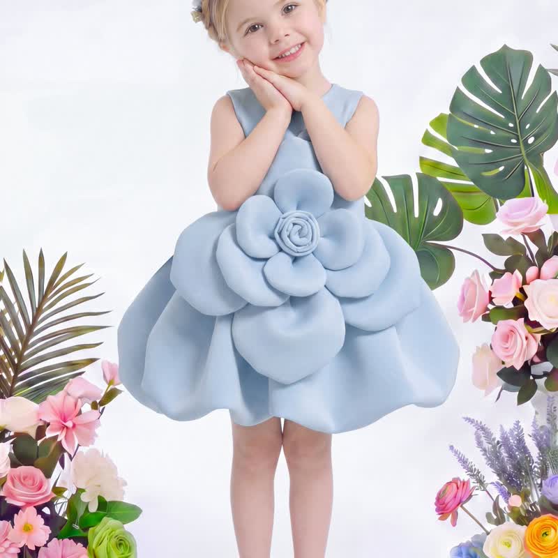 SCUBA KNIT Rosette Sleeveless Short Dresses - Light Blue - 7Y - image 4
