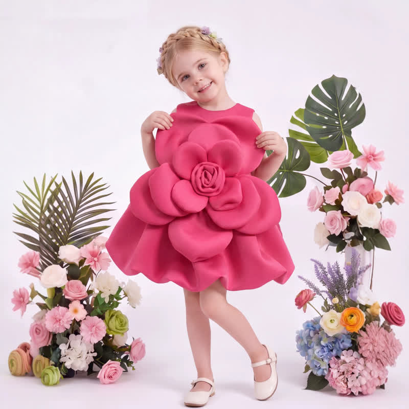 SCUBA KNIT Rosette Sleeveless Short Dresses - Rose - 7Y - image 5