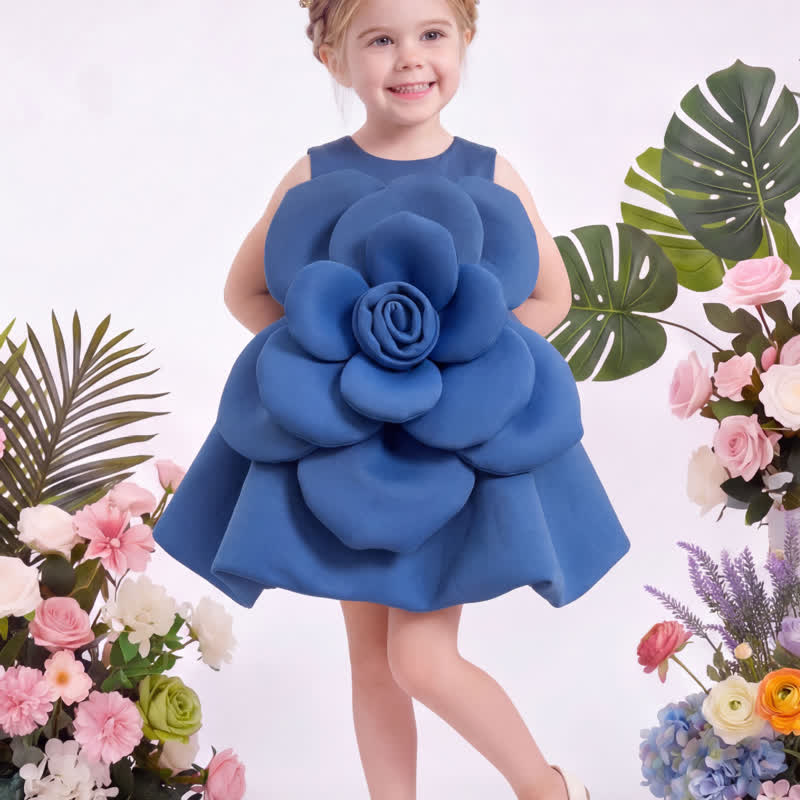 SCUBA KNIT Rosette Sleeveless Short Dresses - Dark Blue - 7Y - image 6