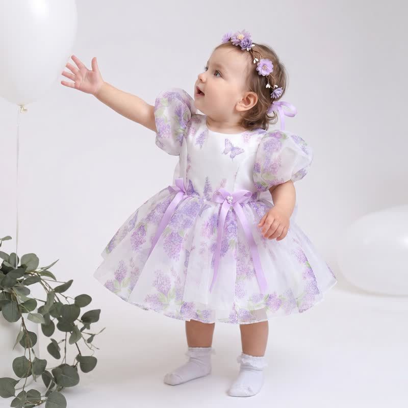 Organza Bow Short Sleeve Midi Dresses - Light Purple - 2-3Y - image 1