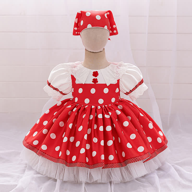 Satin Lace Edge Fluffy Short Sleeve Short Dresses With Headscarf - image 3