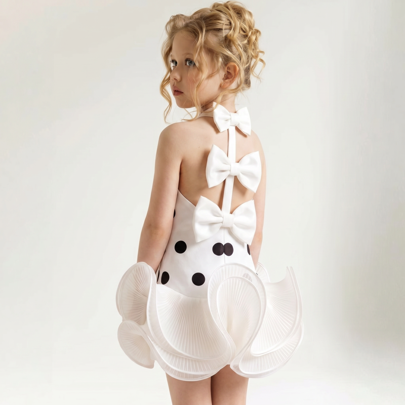 SCUBA KNIT Bow Sleeveless Short Dresses - White - 12Y - image 1