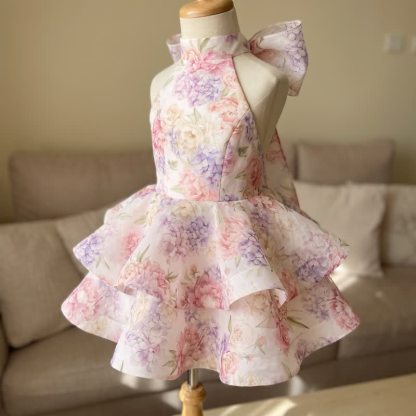Chemical Fiber Blend Bow Short Sleeve Midi Dresses - image 2