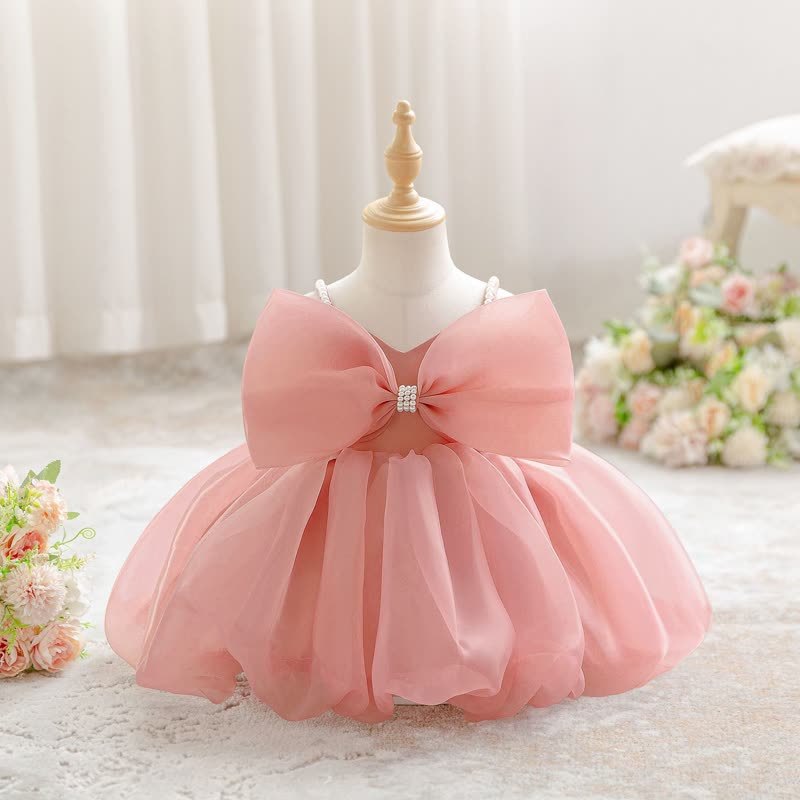 Organza Bow Sleeveless Midi Dresses - Bean Paste Powder - 2-3Y - image 1