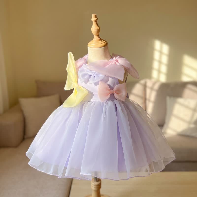 Organza Bow Sleeveless Midi Dresses - Light Purple - 2-3Y - image 1