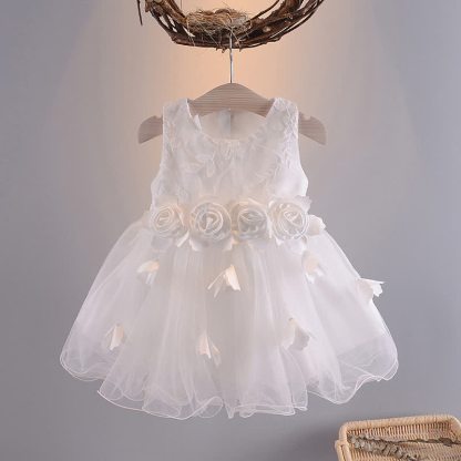 Silk Fabrics Rosette Sleeveless Short Dresses - image 2