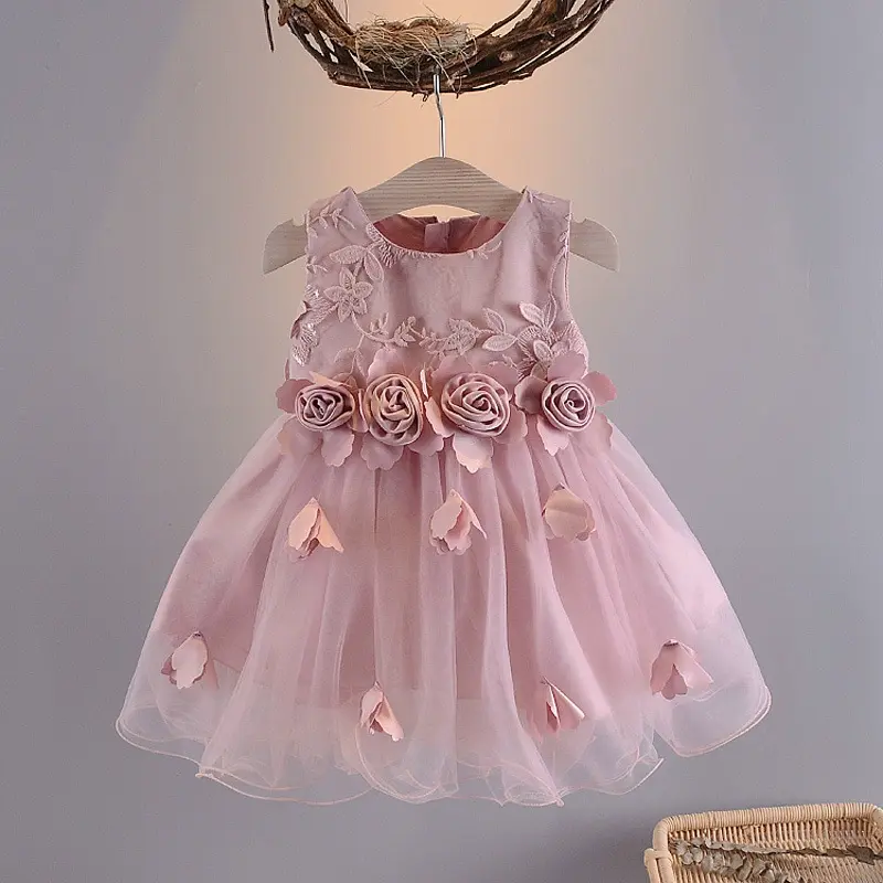 Silk Fabrics Rosette Sleeveless Short Dresses - Pinkish Purple - 2-3Y - image 9
