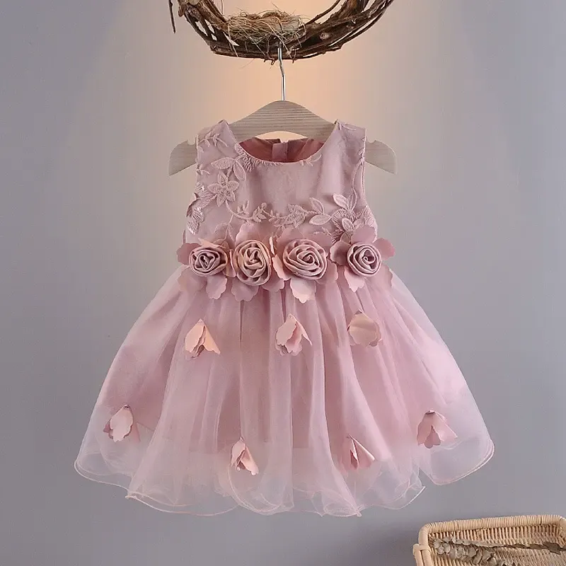 Silk Fabrics Rosette Sleeveless Short Dresses - Pinkish Purple - 2-3Y - image 9