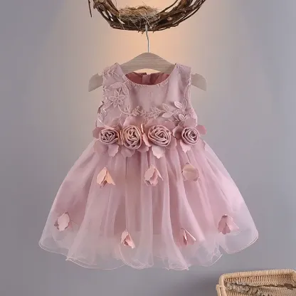 Silk Fabrics Rosette Sleeveless Short Dresses - Pinkish Purple - 2-3Y - image 9