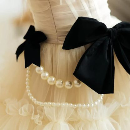 Mesh Bow Imitation Pearls  Ruched Gathered Sleeveless Maxi Dresses - image 8
