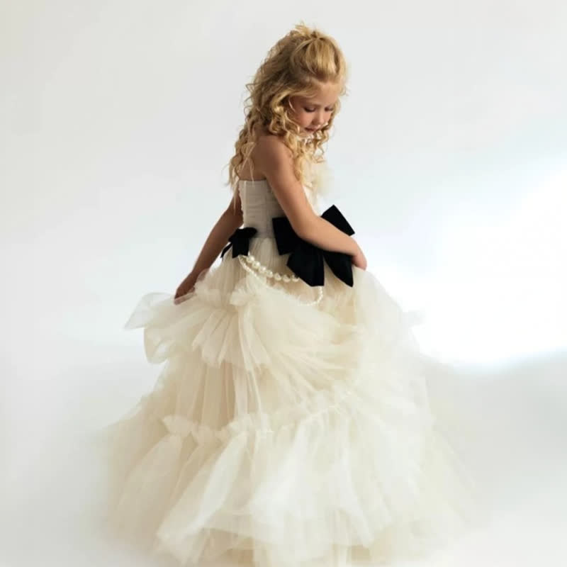 Mesh Bow Imitation Pearls  Ruched Gathered Sleeveless Maxi Dresses - image 2
