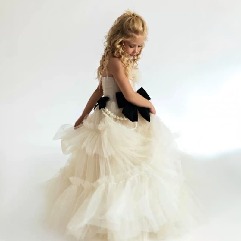 Mesh Bow Imitation Pearls  Ruched Gathered Sleeveless Maxi Dresses - image 2