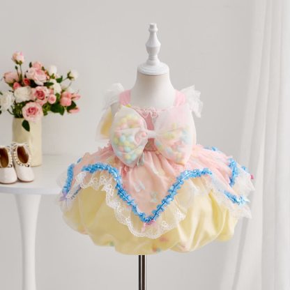 Chemical Fiber Blend Bow Sleeveless Short Dresses - Pink - 10-12Y - image 1