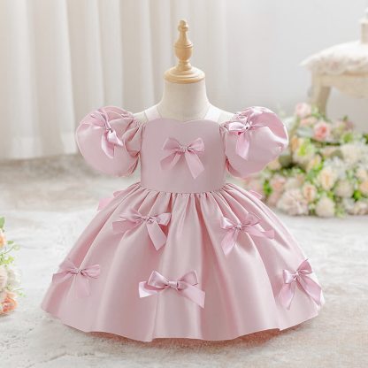Satin Bow Short Sleeve Midi Dresses - image 2