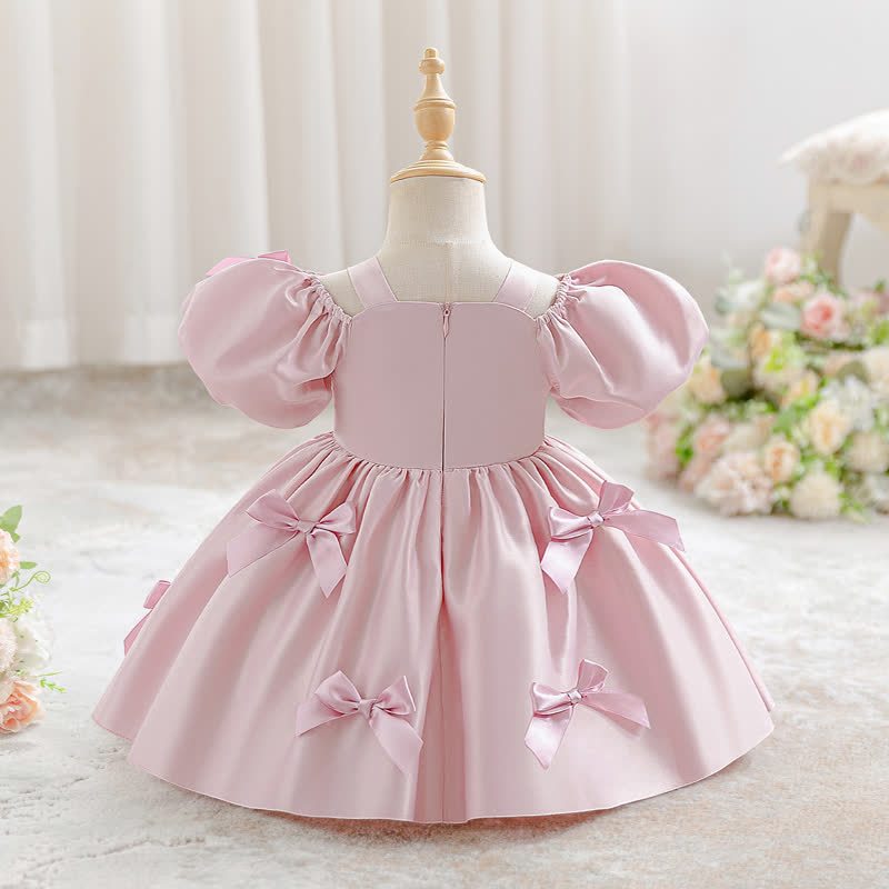 Satin Bow Short Sleeve Midi Dresses - image 4