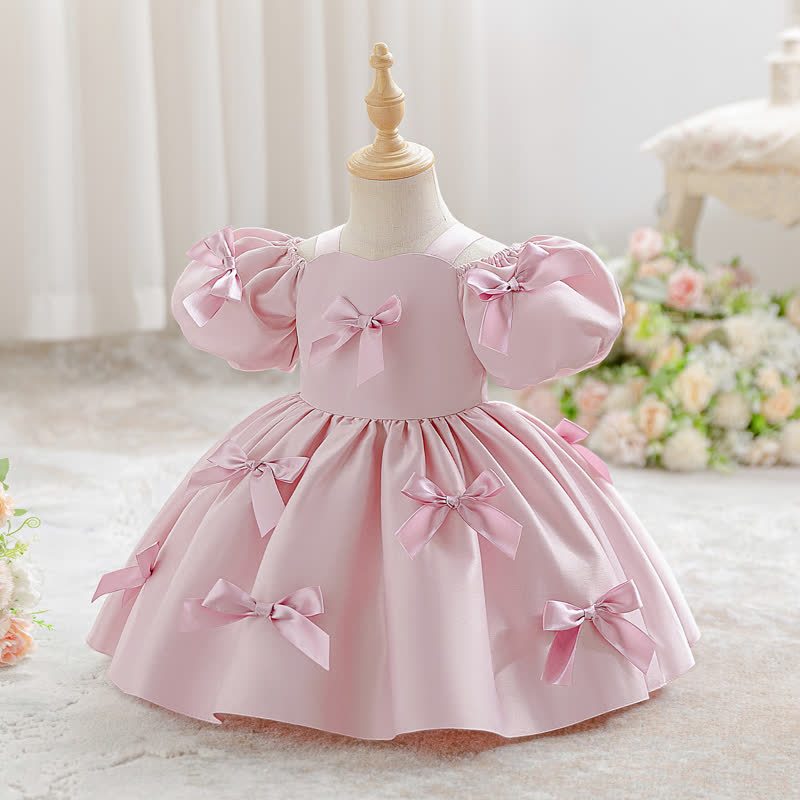 Satin Bow Short Sleeve Midi Dresses - image 3