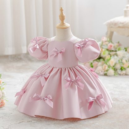 Satin Bow Short Sleeve Midi Dresses - image 3