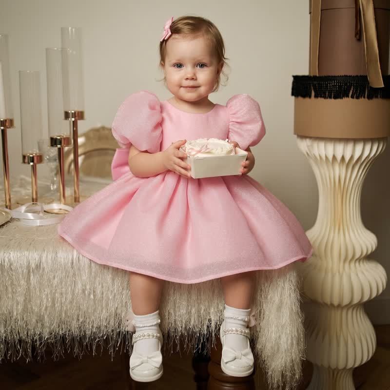 Organza Cotton-Blend Bow Ruched Short Sleeve Regular Dresses - image 1