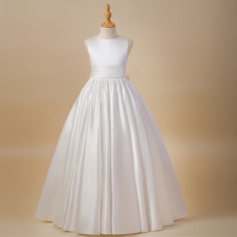 Satin Bow Sleeveless Maxi Dresses - White - 14-15Y - image 1