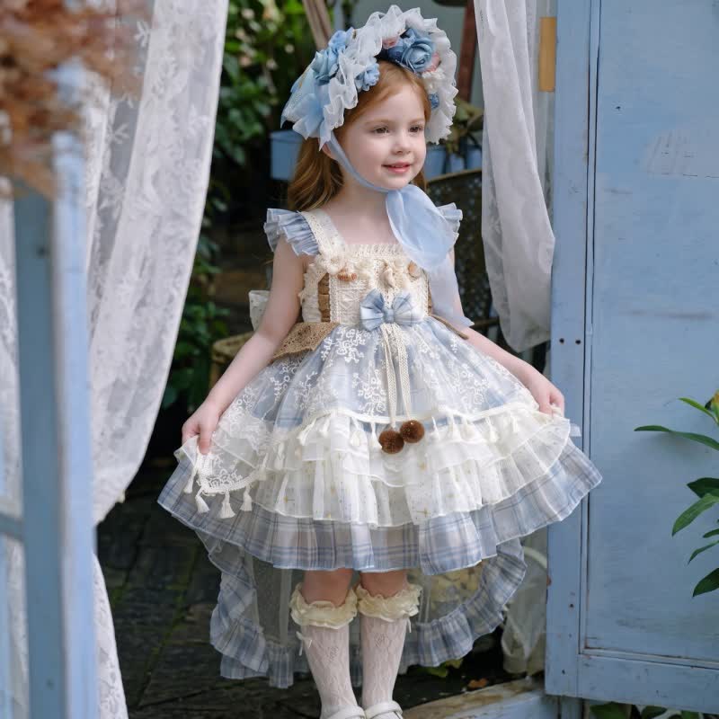Chemical Fiber Blend Fuzzy Ball  Lace Edge  Bow  Embroidery Sleeveless Short Dresses - image 2