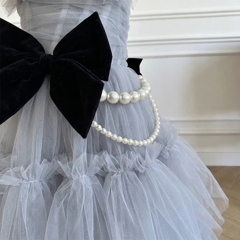 Mesh Bow Imitation Pearls  Ruched Gathered Sleeveless Maxi Dresses - image 16