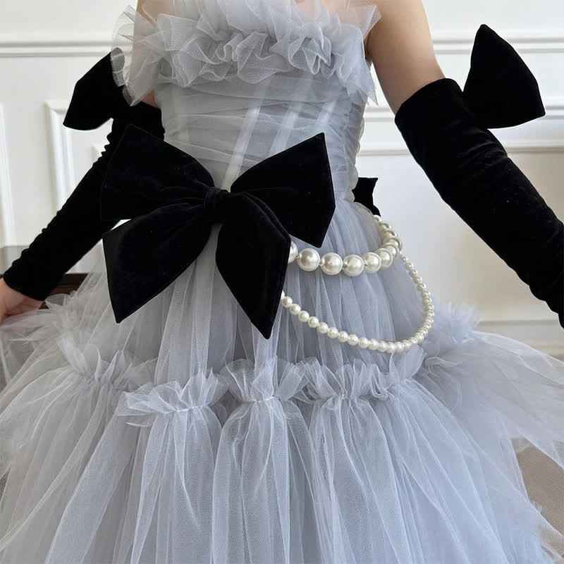 Mesh Bow Imitation Pearls  Ruched Gathered Sleeveless Maxi Dresses - image 15