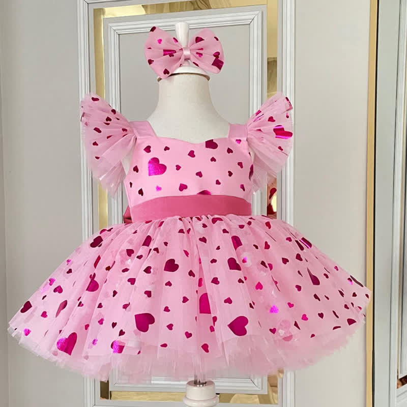 Mesh Bow Cap Sleeve Midi Dresses - Pink - 4Y - image 1