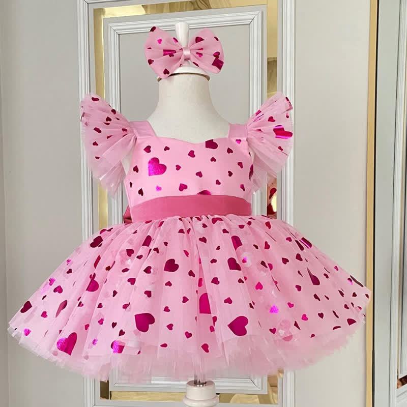 Mesh Bow Cap Sleeve Midi Dresses - Pink - 4Y - image 1